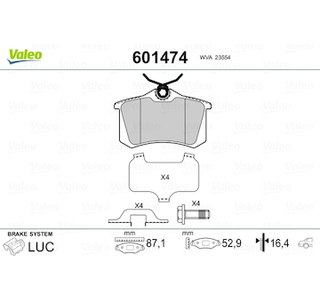 Sada brzdových destiček, kotoučová brzda VALEO 601474