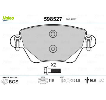Sada brzdových destiček, kotoučová brzda VALEO 598527