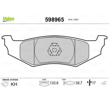 Sada brzdových destiček, kotoučová brzda VALEO 598965