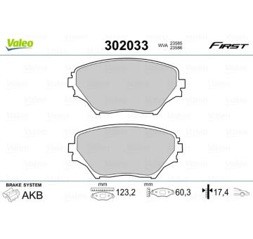 Sada brzdových destiček, kotoučová brzda VALEO 302033