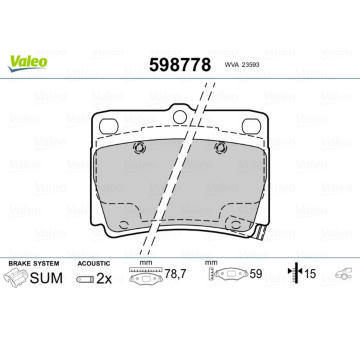 Sada brzdových destiček, kotoučová brzda VALEO 598778