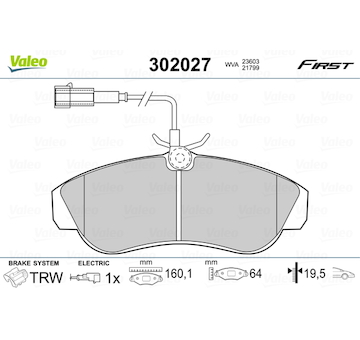 Sada brzdových destiček, kotoučová brzda VALEO 302027