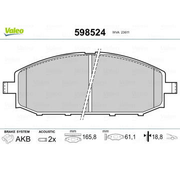 Sada brzdových destiček, kotoučová brzda VALEO 598524