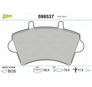 Sada brzdových destiček, kotoučová brzda VALEO 598537