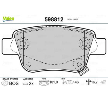 Sada brzdových destiček, kotoučová brzda VALEO 598812