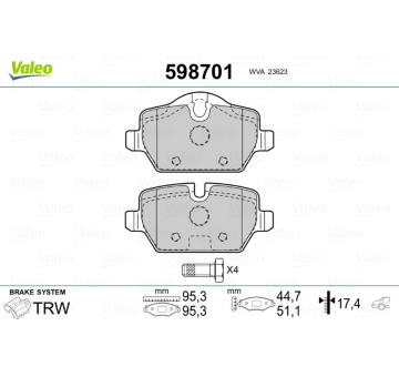 Sada brzdových destiček, kotoučová brzda VALEO 598701