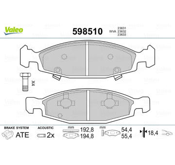 Sada brzdových destiček, kotoučová brzda VALEO 598510