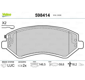 Sada brzdových destiček, kotoučová brzda VALEO 598414
