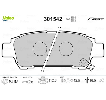 Sada brzdových destiček, kotoučová brzda VALEO 301542