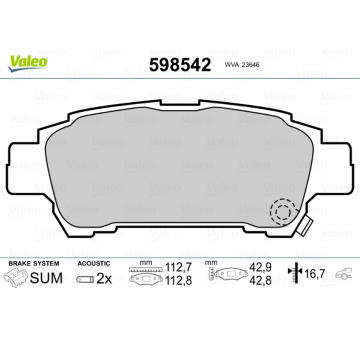Sada brzdových destiček, kotoučová brzda VALEO 598542