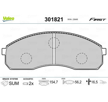 Sada brzdových destiček, kotoučová brzda VALEO 301821