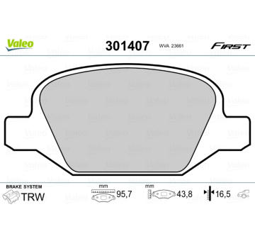 Sada brzdových destiček, kotoučová brzda VALEO 301407