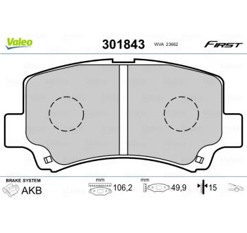Sada brzdových destiček, kotoučová brzda VALEO 301843