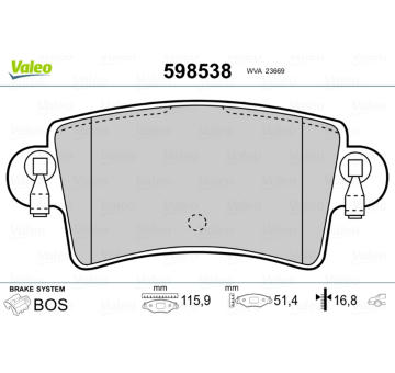Sada brzdových destiček, kotoučová brzda VALEO 598538