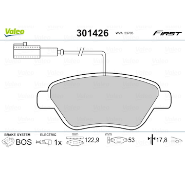 Sada brzdových destiček, kotoučová brzda VALEO 301426