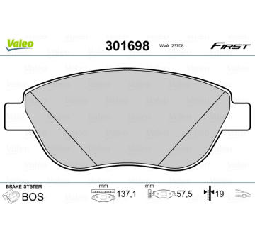 Sada brzdových destiček, kotoučová brzda VALEO 301698