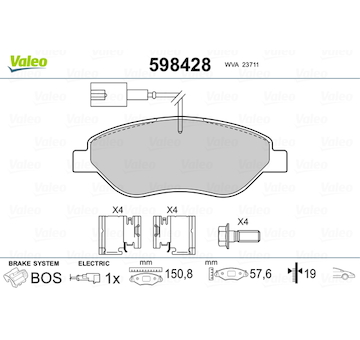 Sada brzdových destiček, kotoučová brzda VALEO 598428