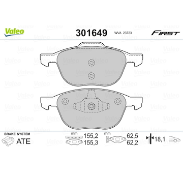 Sada brzdových destiček, kotoučová brzda VALEO 301649