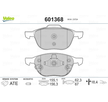 Sada brzdových destiček, kotoučová brzda VALEO 601368