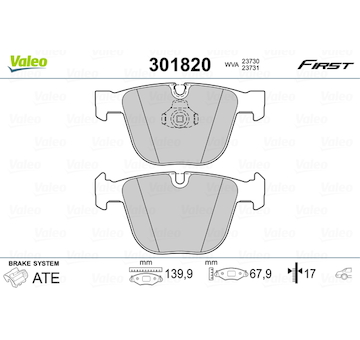 Sada brzdových destiček, kotoučová brzda VALEO 301820