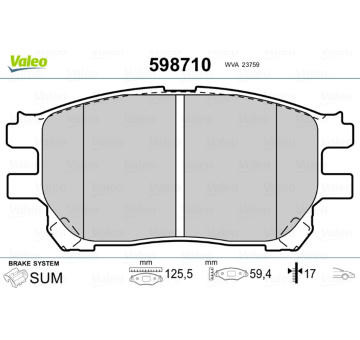 Sada brzdových destiček, kotoučová brzda VALEO 598710