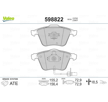 Sada brzdových destiček, kotoučová brzda VALEO 598822