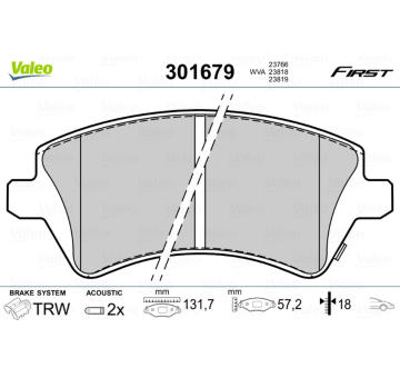 Sada brzdových destiček, kotoučová brzda VALEO 301679