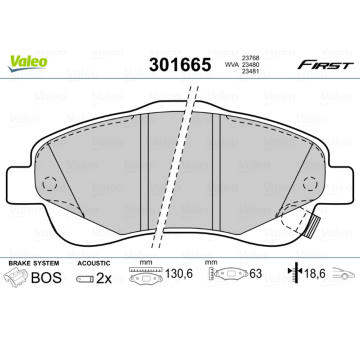 Sada brzdových destiček, kotoučová brzda VALEO 301665