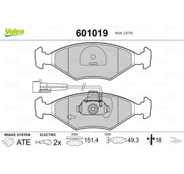 Sada brzdových destiček, kotoučová brzda VALEO 601019