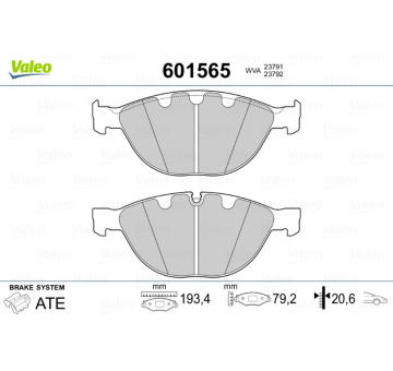 Sada brzdových destiček, kotoučová brzda VALEO 601565