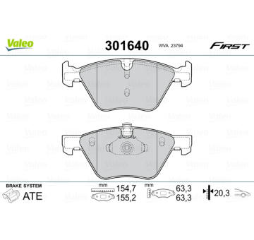 Sada brzdových destiček, kotoučová brzda VALEO 301640