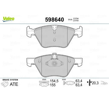 Sada brzdových destiček, kotoučová brzda VALEO 598640