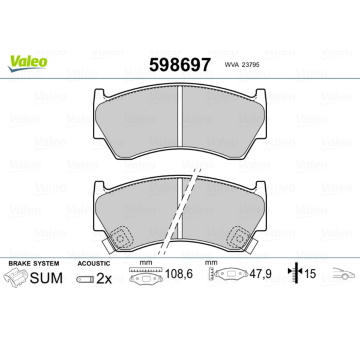 Sada brzdových destiček, kotoučová brzda VALEO 598697