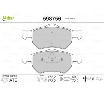 Sada brzdových destiček, kotoučová brzda VALEO 598756