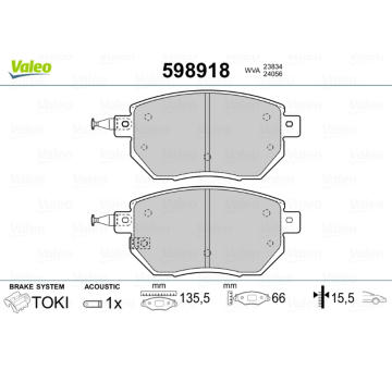 Sada brzdových destiček, kotoučová brzda VALEO 598918