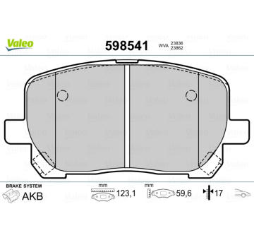 Sada brzdových destiček, kotoučová brzda VALEO 598541
