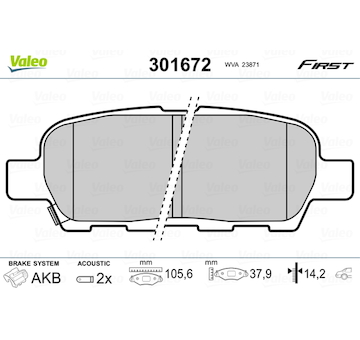Sada brzdových destiček, kotoučová brzda VALEO 301672