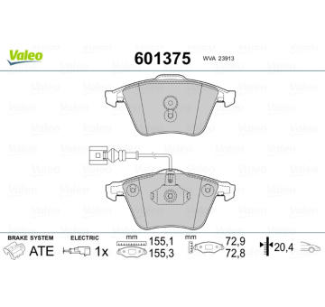 Sada brzdových destiček, kotoučová brzda VALEO 601375