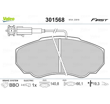 Sada brzdových destiček, kotoučová brzda VALEO 301568