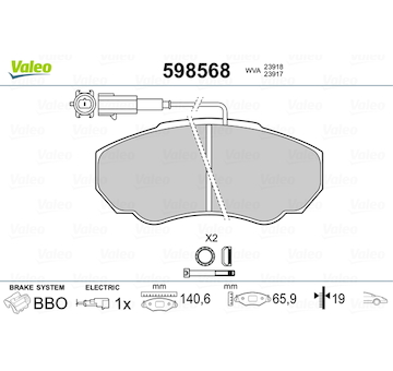 Sada brzdových destiček, kotoučová brzda VALEO 598568