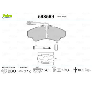 Sada brzdových destiček, kotoučová brzda VALEO 598569