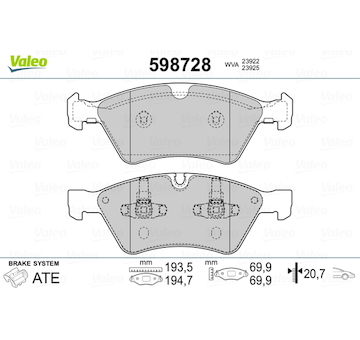 Sada brzdových destiček, kotoučová brzda VALEO 598728