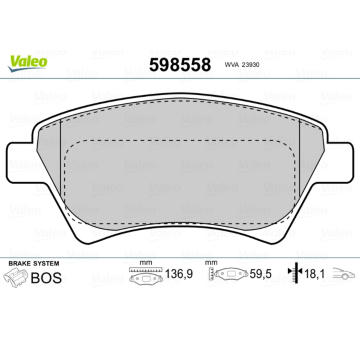 Sada brzdových destiček, kotoučová brzda VALEO 598558