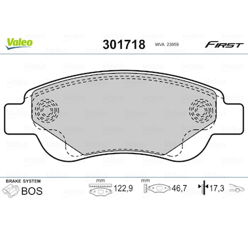 Sada brzdových destiček, kotoučová brzda VALEO 301718