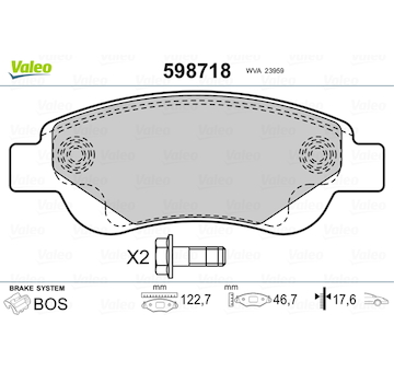 Sada brzdových destiček, kotoučová brzda VALEO 598718