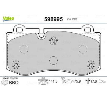Sada brzdových destiček, kotoučová brzda VALEO 598995
