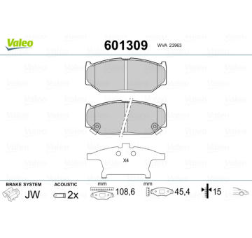 Sada brzdových destiček, kotoučová brzda VALEO 601309