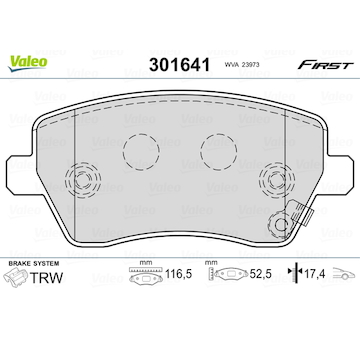 Sada brzdových destiček, kotoučová brzda VALEO 301641