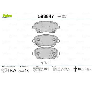 Sada brzdových destiček, kotoučová brzda VALEO 598847