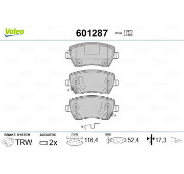 Sada brzdových destiček, kotoučová brzda VALEO 601287